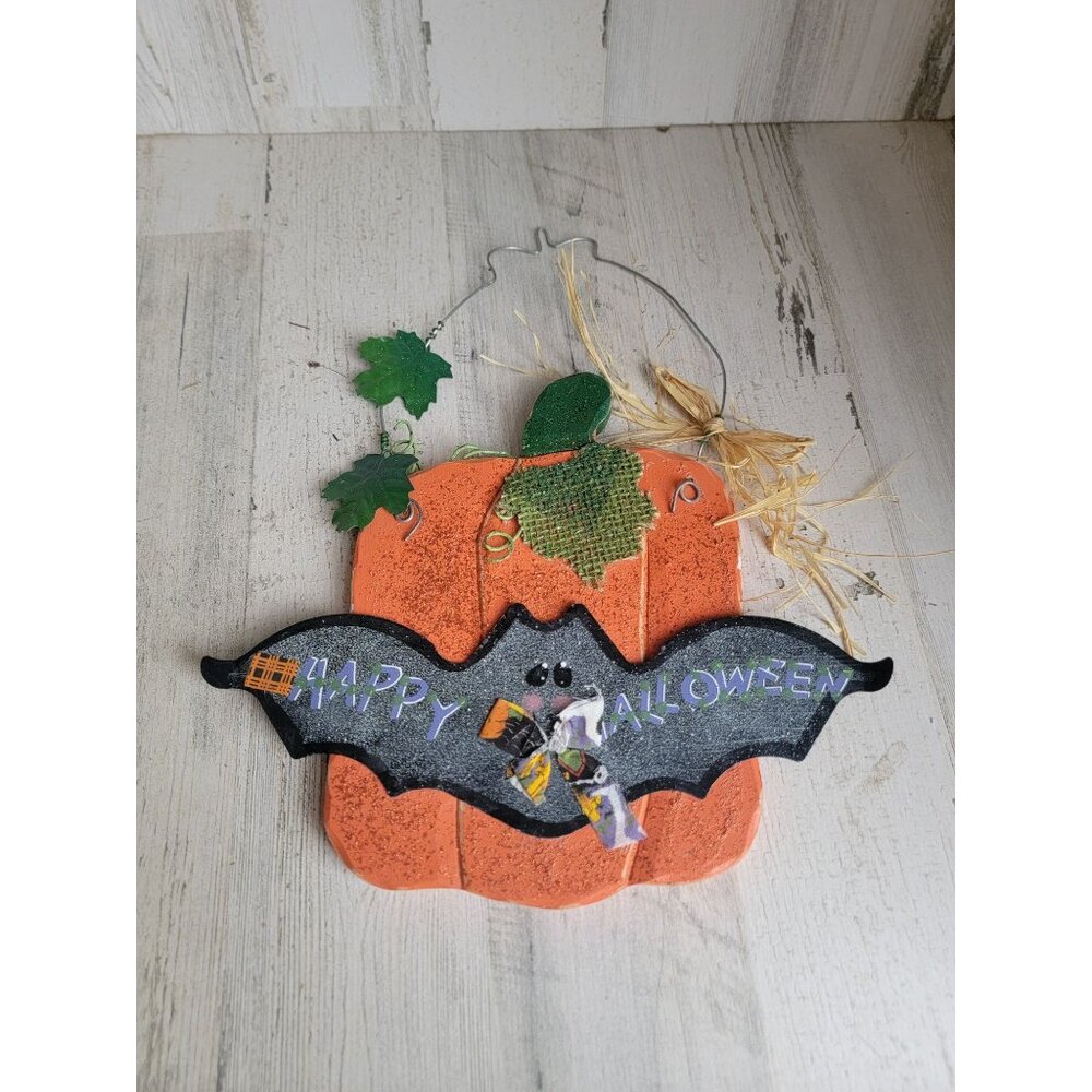 Happy‎ Halloween bad glitter pumpkin hanging home sign decor